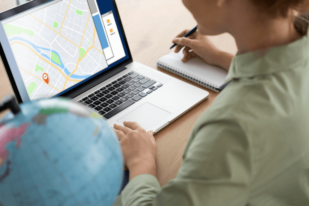 Reviewing Google Maps rankings on a laptop